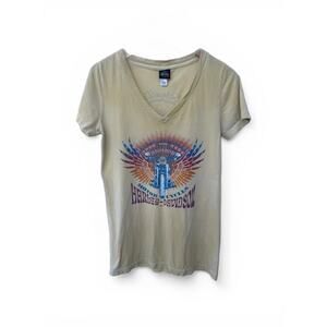 Harley Davidson Yellow Freedom Cycles V-Neck T Shirt Womens Medium Nashville TN